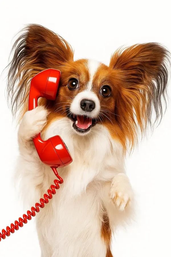 funny papillon dog listening on the phone stock illustration illustration of humor, background 391952584